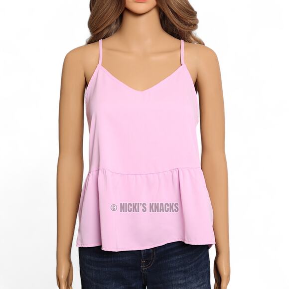 Olive & Oak Ultra Pink Halter Peplum Chiffon Sleeveless Cami Top Size S - Picture 2 of 10